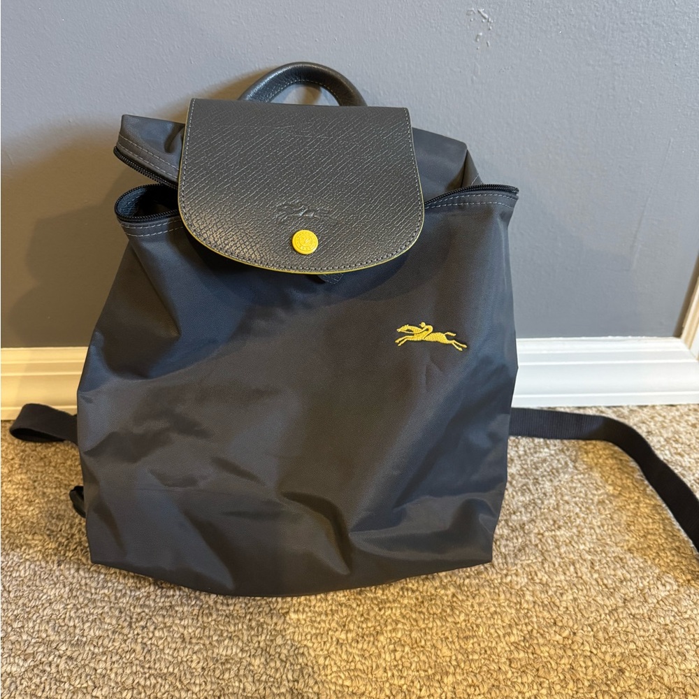 Longchamp Black Backpack with Yellow Accents